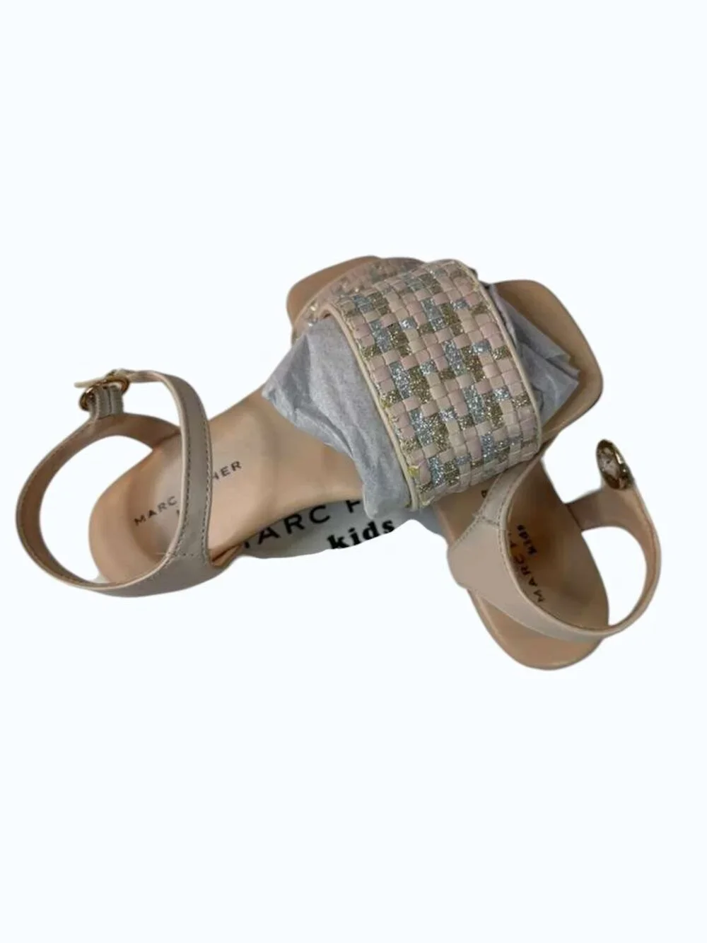 Marc Fisher Kids Girls Sandals Size 1 / 12.5 Beige Glitter Woven Dress Shoes
